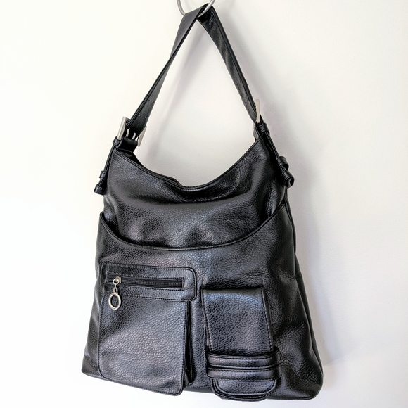 Large Black Faux Leather Bag With Lots Of Pockets - Picture 4 of 9
